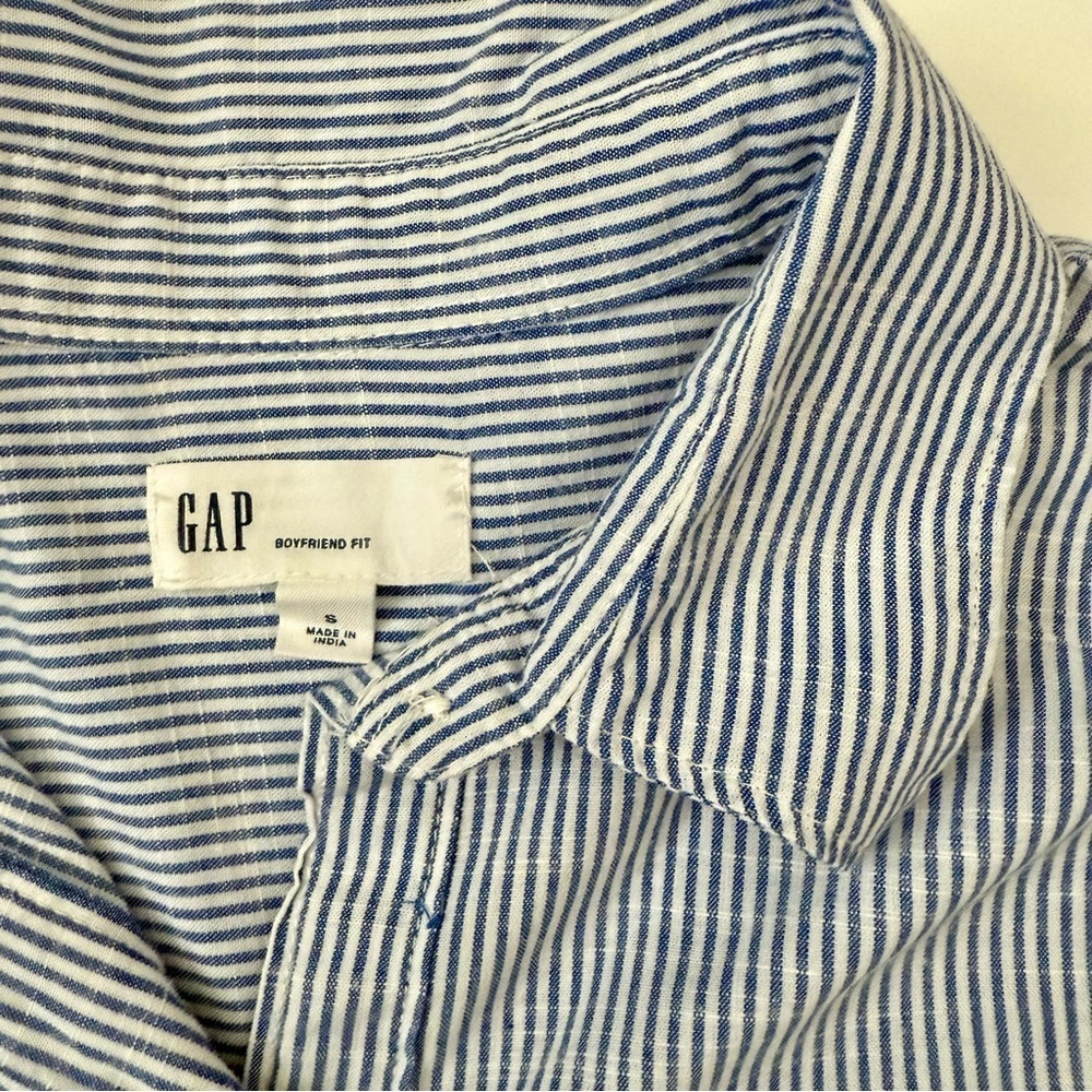 GAP Boyfriend Stripe Cotton Popover Shirt Blue White Small - Picture 8 of 8